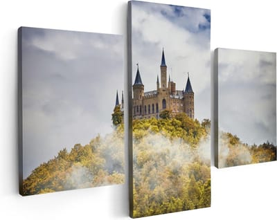 Artaza Canvas Schilderij Drieluik Kasteel op de Berg in het Bos - 90x60 - Foto Op Canvas - Canvas Print