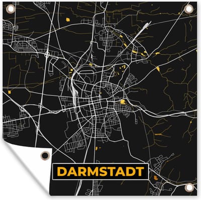 Tuin poster Duitsland – Black and Gold – Darmstadt – Stadskaart – Kaart – Plattegrond - 200x200 cm - Tuindoek