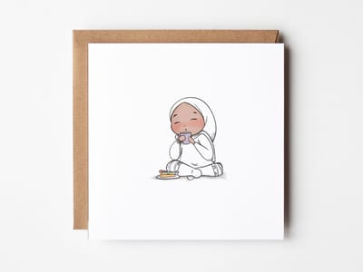 Zomaar wenskaart | Noor thee wenskaart | Hijabi illustratie |vierkant gevouwen kaart | inclusief envelop
