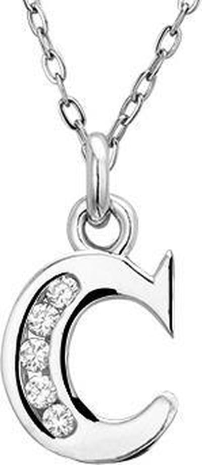 Montebello Ketting Letter C - Zilver Gerhodineerd - Alfabet - 10x20mm - 45cm