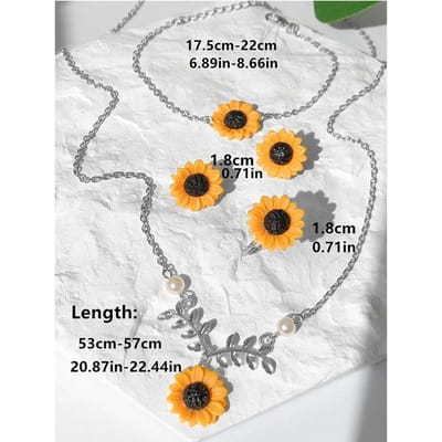 Schattige Zoete Hars Bloemen Hanger Metalen Bladeren Ketting Zonnebloem Ketting Armband Ringen Oorbellen Set Sieraden HUANZHI 2023 NIEUW white