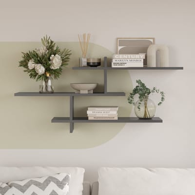 LUNOR® Genoa – Wandrek – Antraciet – 123×55×22 cm – Wandplank – Boekenplank & Organizer – Met 3 Niveaus