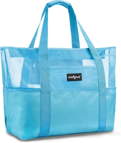 SnelShoppen - Mesh Strandtas voor Dames, Opvouwbare Grote Capaciteit, Zanddicht met Ritssluiting, Ideaal voor Vakantie, Reizen, Picknick en Sport