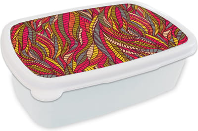 Broodtrommel Wit - Lunchbox - Brooddoos - Bladeren - Natuur - Patronen - 18x12x6 cm - Volwassenen