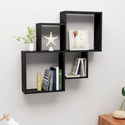 vidaXL - Wandschap - kubus - 80x15x78,5 - cm - bewerkt - hout - zwart