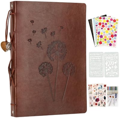 Dailygoods- Fotoalbum Leren 28 x 21 cm - 60 Pagina's - Zelfklevend - Paardenbloem Patroon - Duurzaam - Waterdicht - Scrapbook