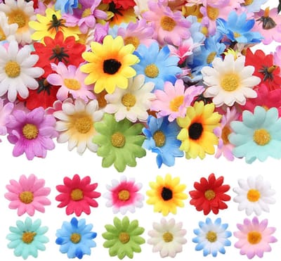 200 stuks kunstbloemen, madeliefjes, kleurrijke kunstbloemen, kleine zijden bloemen, decoratie, madeliefjes, bloemkoppen voor knutselen, bruiloft, feest, woondecoratie (4 cm)
