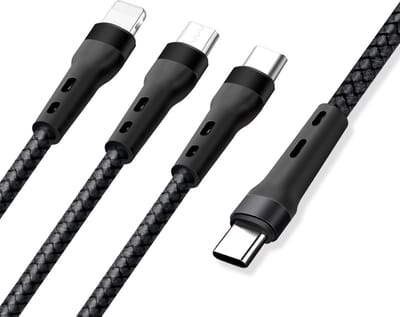 Multi oplader kabel USB-C naar USB-C / Micro-USB / 8-pin- snelladen - - geschikt voor Lightning - adapter geschikt voor o.a. iPhone en Samsung - 1,3 meter - zwart