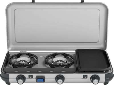 Campingaz Camping Kitchen 2 Multi-Cook campingkooktoestel – 3-delig kookoppervlak – elektronische ontsteking - zilvergrijs