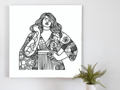 Line art dikke dames schilderij | Lijnpotige pracht: Een oogstrelend kunstwerk vol vrolijke rondingen | Kunst - 60x60 centimeter op Canvas | Foto op Canvas