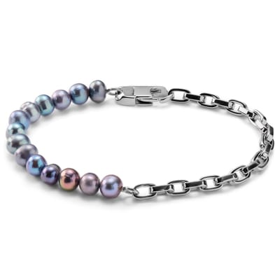Ocata | Armband met Zilverkleurige Anker Schakels en Zwarte Parels