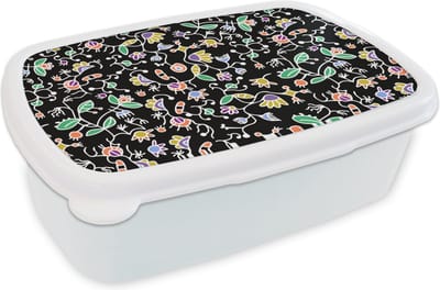 Broodtrommel Wit - Lunchbox - Brooddoos - Patronen - Bloemen - Lente - 18x12x6 cm - Volwassenen