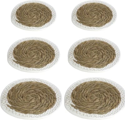 Gerimport Pannen onderzetters - 6x stuks - zeegras - rond - 20 en 24 en 28 cm - Keuken artikelen