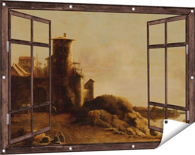 Gards Tuinposter Doorkijk Landschap - Claude de Jongh - 120x80 cm - Tuindoek - Tuindecoratie - Wanddecoratie buiten - Tuinschilderij