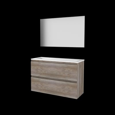 Basic-Line Basic 39 Badkamermeubelset - Ondiep - 100 x 39 cm - Greeploos - 2 Lades - Acryl Wastafel - 2 Kraangaten - Spiegel - Scotch Oak