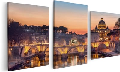 Artaza Canvas Schilderij Drieluik Engelenbrug in Rome bij Zonsondergang - 120x60 - Foto Op Canvas - Canvas Print