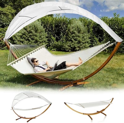 Hangmat met Houten Frame – 210 × 150 cm – Belastbaar tot 200 kg – Voor Tuin, Terras en Balkon – Hangmatten met standaard