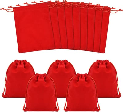 Set van 20 Luxe Fluwelen Sieradenzakjes met Trekkoord, Ideaal voor Bruiloften en Feesten, 12 x 15 cm, Rood