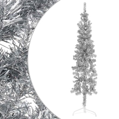 vidaXL - Kunstkerstboom - half - met - standaard - smal - 120 - cm - zilverkleurig