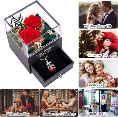 Eeuwige Roos - Gepreserveerde Bloem - Romantisch Cadeau - Met Ingebouwde Ketting - 8x8x12 cm - Rood