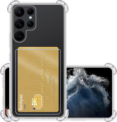 Hoesje - Geschikt voor Samsung Galaxy S22 Ultra - Met Pashouder en Kaarthouder - Telefoon Hoes Shockproof - Siliconen Case - Back Cover - Shock Proof - Pasjes Houder - Transparant