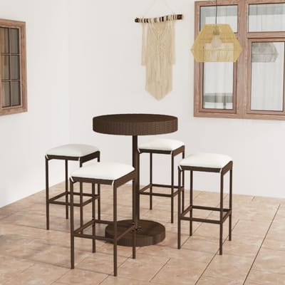 vidaXL - 5-delige - Tuinbarset - met - kussens - poly - rattan - bruin