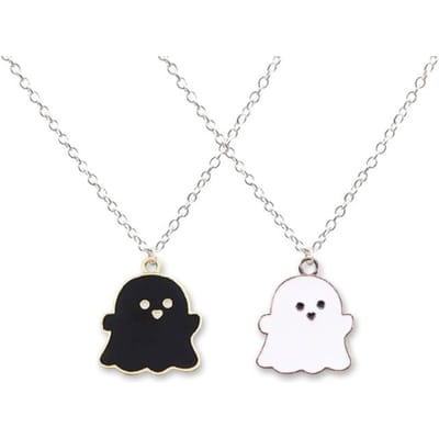 Schattige Cartoon Spook Vriendschap Koppel Hanger Kettingen Voor Koreaanse Mode Vrouwelijke Mannen Beste Vriend Lieve Vrouwen Kettingen Sieraden 45cm white