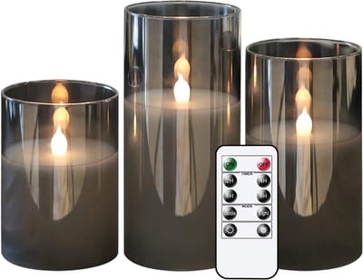 Vlamloze LED Kaarsen - Echte Wax Kaarsen - Sfeervol Wonen - Met Afstandsbediening - Set van 3 - Grijs