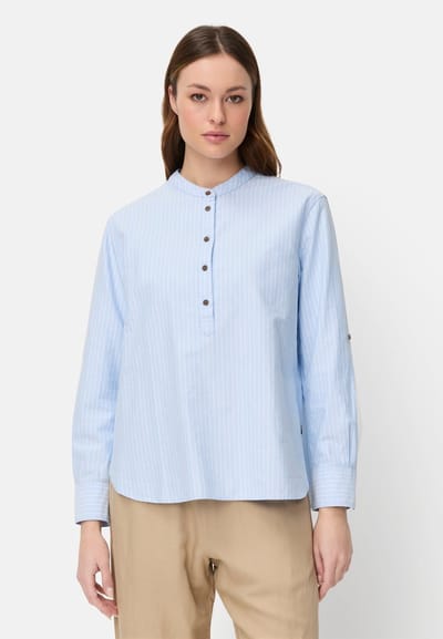 camel active Gestreepte blouse met oprolmouwen - Maat womenswear-XXS - Lichtblauw