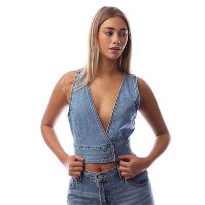Levis Raine Denim mouwloze crop-top met lage halslijn voor dames (Denim)