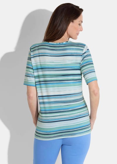 Shirt van viscose in streepdessin - blauw / mintgroen / wit / gedess. - Gr. 44 van Goldner Fashion