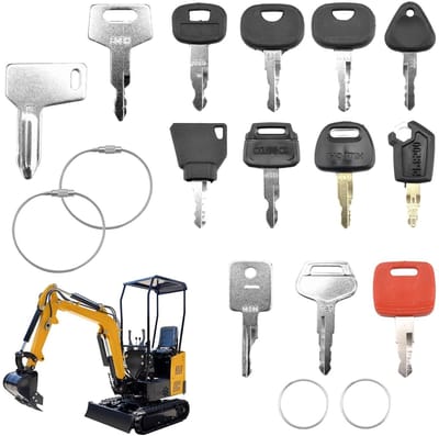 Set van 18 reserve sleutels voor bouwmachines, ontstekingssleutels en universele starterswitch voor graafmachines