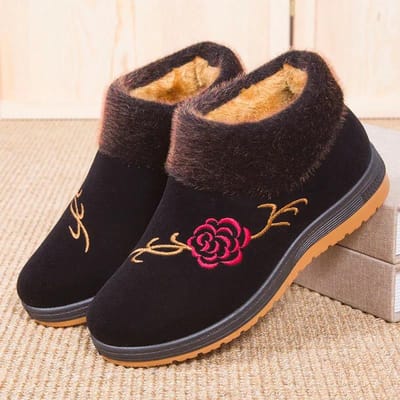 Chaussures d'hiver pour femmes en coton rembourrées de velours plus Antidérapantes Bottes en coton à tige courte pour mères 35 noir
