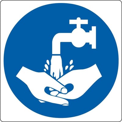 Vloerpictogram “handen wassen verplicht” - Wit & Blauw - 20 cm x 200 mm x 0,99 mm- Vlak - Polyvinylchloride (PVC) - 0,99 mm - Voor binnen