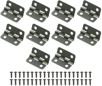 METERXITY 10-pack deurscharnieren, 3/4 inch (18 mm) gegalvaniseerd ijzer binnendeur opvouwbare kont mini-scharnieren met schroef voor houten doos/juwelendoos/kast [koperkleur]