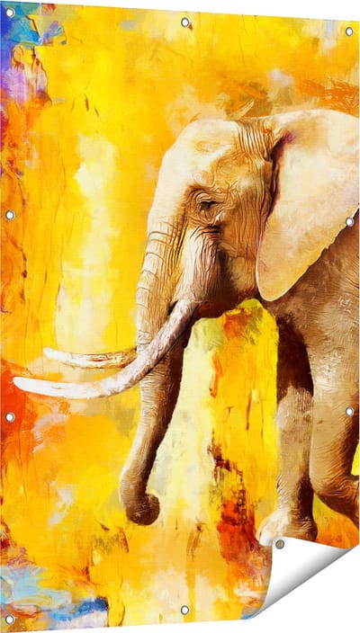 Gards Tuinposter Geschilderde Olifant Olieverf - Abstract - 80x120 cm - Tuindoek - Tuindecoratie - Wanddecoratie buiten - Tuinschilderij
