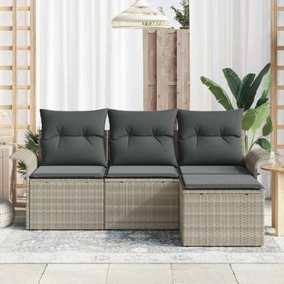 vidaXL - Bankstel - 4 - st - 4-Aantal - zitplaatsen - Grijs - poly - rattan