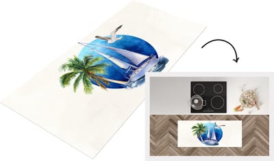 Keukenloper - Loper keuken - Zeilboot - Vogel - Palmboom - Zee - 120x50 cm - Keukenloper vinyl