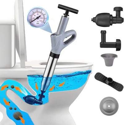 Pijpreiniger en afvoerreinigingspomp met luchtdrukweergave en 4 zuignappen voor toiletten, badkamers en keukens