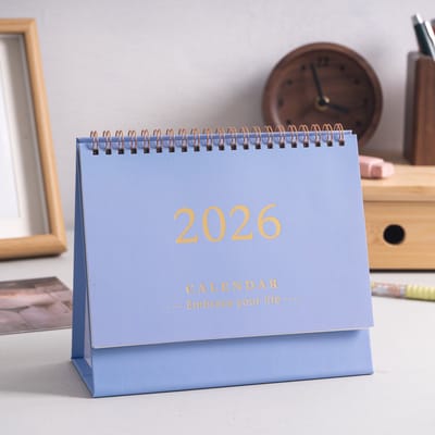 Bureaukalender 2025-2026 - Staande klapkalender - van juli 2025 tot december 2026 - 18-maandenkalender met metalen ringband met dubbele spiraalbinding - voor thuis kantoor en school - 19 x 16 cm - 1 stuk-Lichtpaars