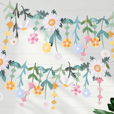 Dailygoods- Bloemenslinger Dubbelzijdig Patroon - Decoratieve Banner - Wilde Bloemen - Feest Decoratie - Herbruikbaar - 18 Artikelen met Koorden - Feestdecoratie