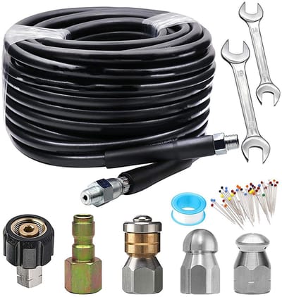 Dailygoods- Rioolsproeierset 49,2ft - Complete Afvoerreinigerset - Hogedrukreiniger 5800PSI - Rioolmondstuk met Drukknop - Waterdicht Plakband - Inclusief Toebehoren - Afvoerreiniger