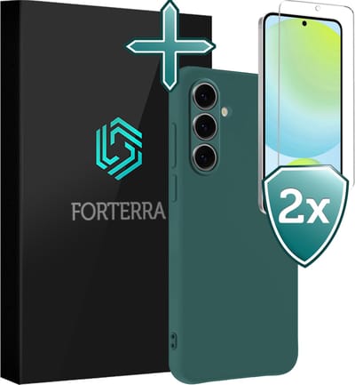 Hoesje Met 2x Screenprotector - Geschikt voor Samsung Galaxy S24 FE - Sterk & Shockproof - Telefoon Hoes - Back Cover - Siliconen Case - Donkergroen