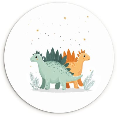 WallCircle® Wandcirkel 120x120 cm - Muurcirkel Planten - Sterren - Dinosaurussen - Oranje - Muurdecoratie woonkamer - Wanddecoratie slaapkamer - Kamer decoratie accessoires - Ronde schilderijen XXL
