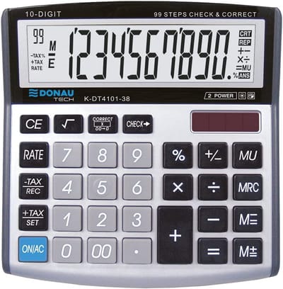 Taf calculator met 10-cijferige weergave en wortelfunctie - Compact ontwerp - Zonne-energie en batterij