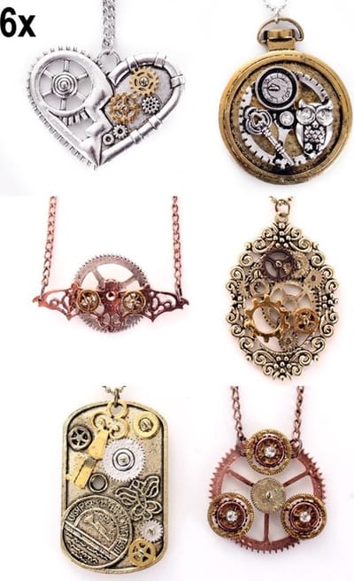 6x Ketting steampunk 6 assortie