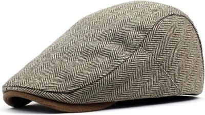 Flatcap Dames/Heren - Bruin/Beige Visgraat - Platte retro pet met drukknopen - maat 54-56