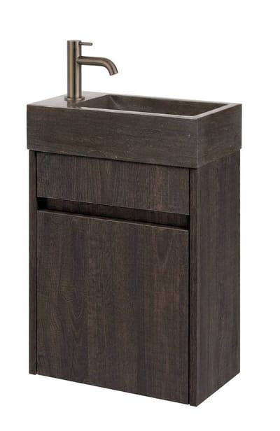 Saqu Florence fonteinmeubel kasteel bruin incl. natuurstenen fontein en gunmetal kraan links