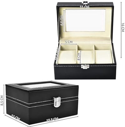Luxe Horloge Box Geschikt voor 3 Horloges Zwart – Horloge opbergdoos – Horloge doos - Opberg box voor 3 heren en dames horloges van Heble® ***