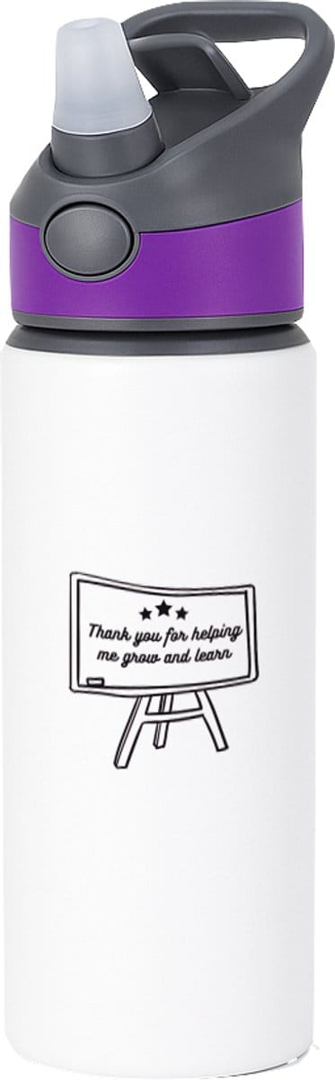 Hacebo® - Thankyou for helping me grow and learn waterfles met rietje paars - Juf - Meester - Dankje voor helpen - water fles - 650ML
